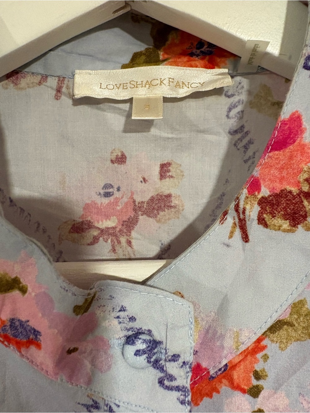 LoveShackFancy Light Blue Floral Ruffle Button Front Top - Picture 4 of 5